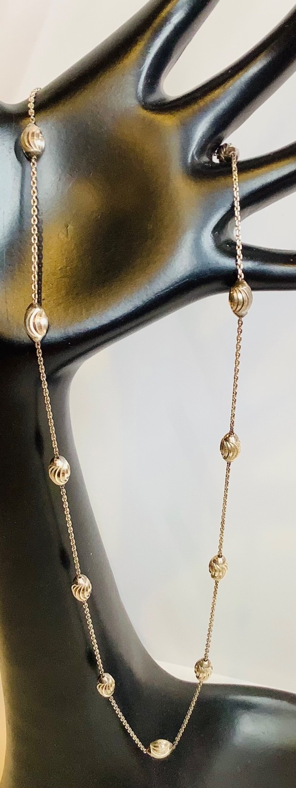 Milor Sterling Silver Unique Swirl Moon Cut Oval Bead Station Necklace 18” Italy