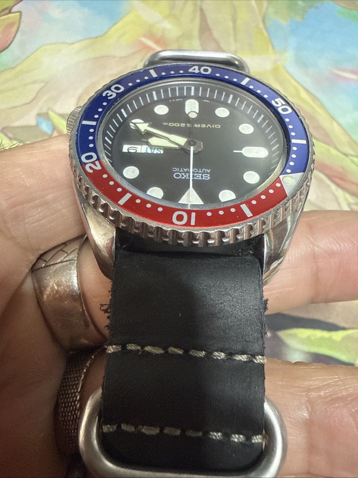 Seiko skx-007 Automatic Diver’s 200m Black Dial Day/Date Steel Watch Pepsi ￼MOD