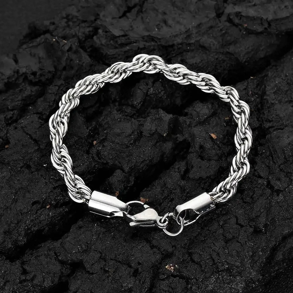 3-7mm Woman Man 18k Gold Plated Stainless Steel Rope Chain Bracelet Bangle 7-9”