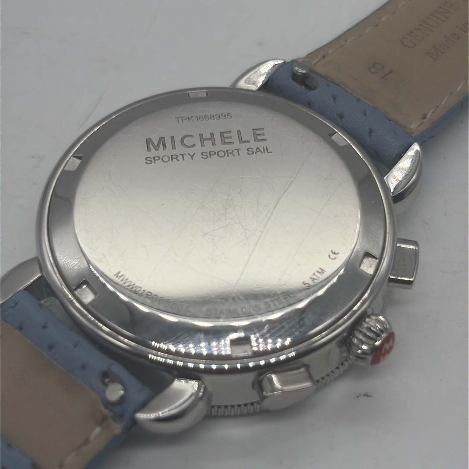 Michele Sport Sail Chronograph 38mm Blue Dial Leather Band Watch MWW01P000005