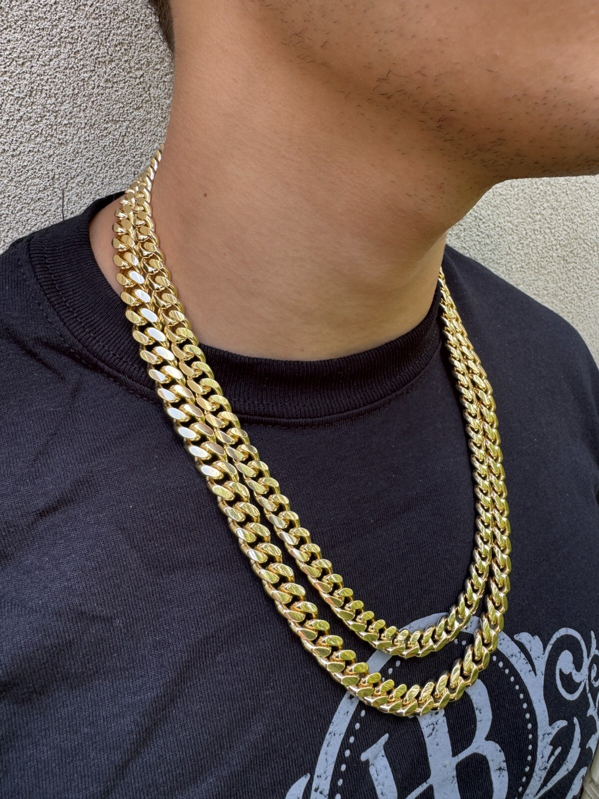 Miami Cuban Link Chain Bracelet 14k Gold Plated Solid 925 Silver Box Lock ITALY
