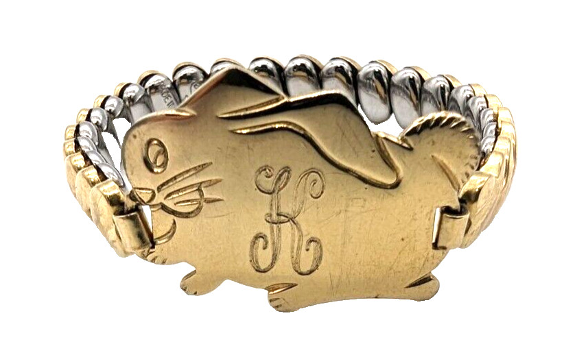 Foster Childs Rabbit Stretch Expansion Bracelet 10K Gold Vintage 1950s Engraved