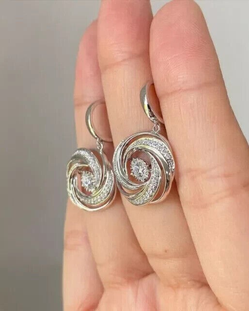 2Ct Round Simulated Diamond Swirl Drop Women’s Earrings In 14K White Gold Plated
