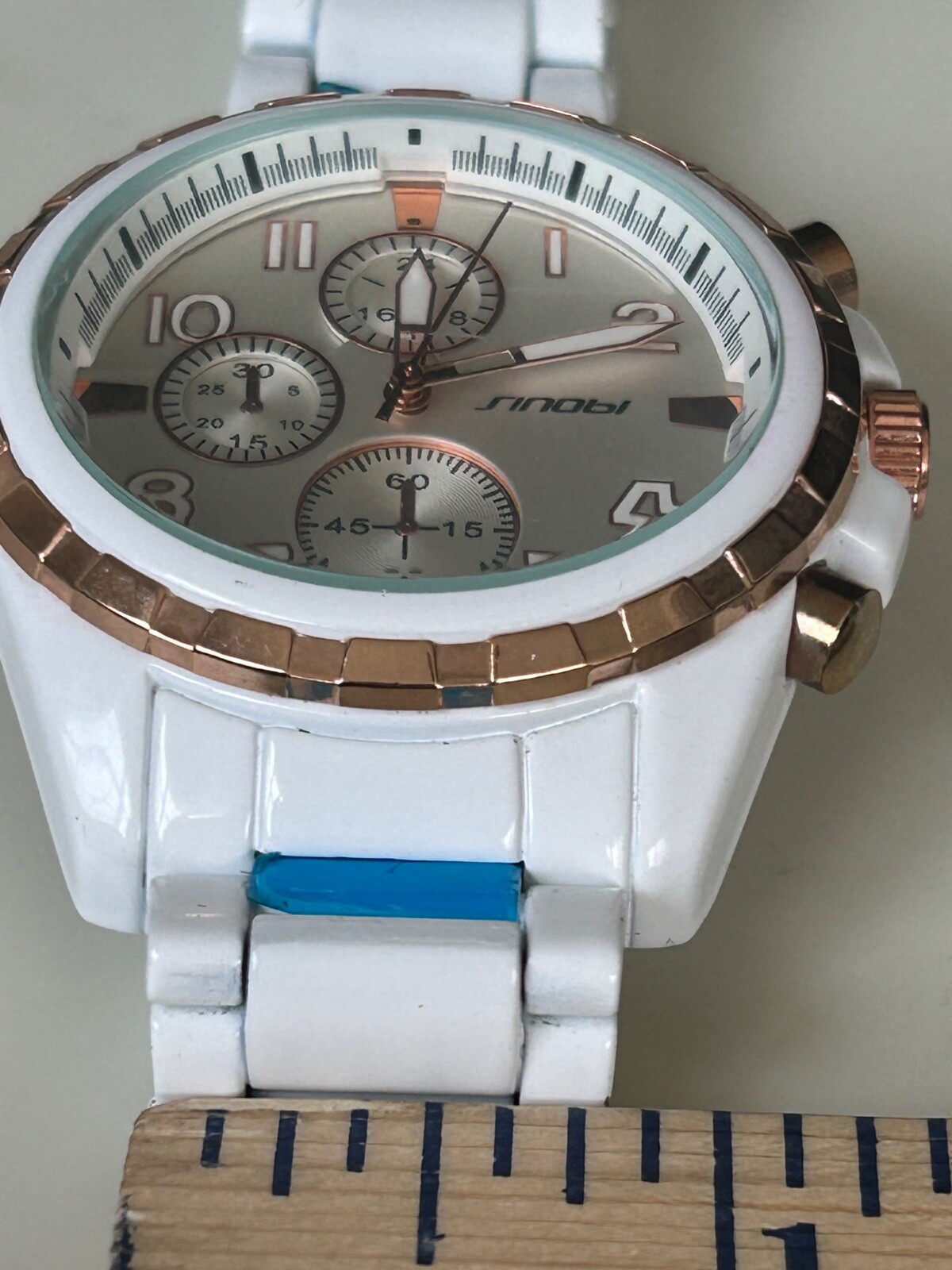 Sinobi Chronograph Watch Mens Stainless Steel White Tone Quartz Casual Big Dial
