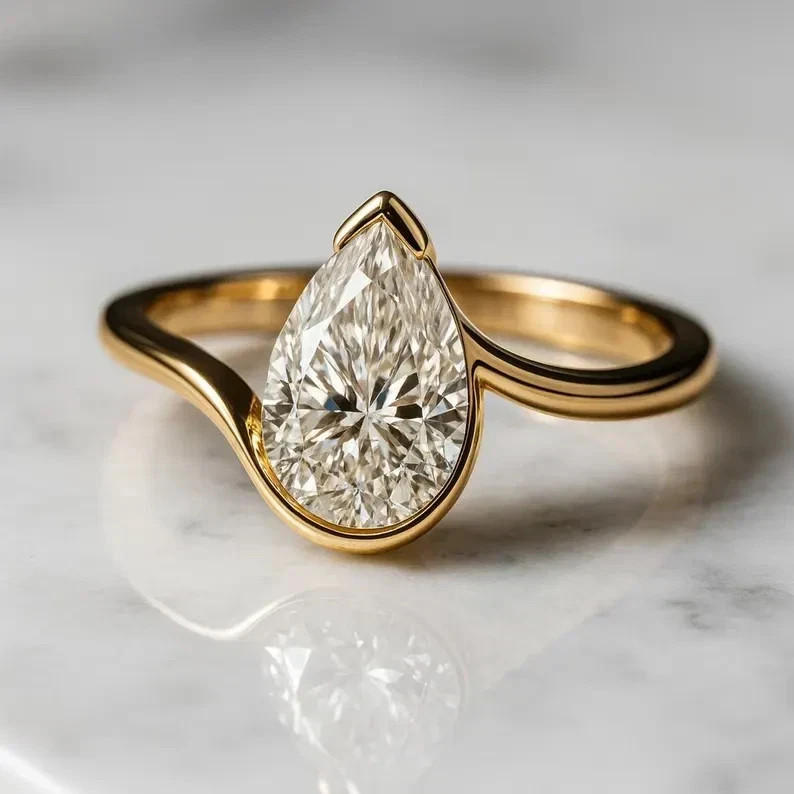 IGI 3Ct Pear-Cut EF/VS1 Lab Grown Diamond Bypass Engagement Ring 14K Yellow Gold