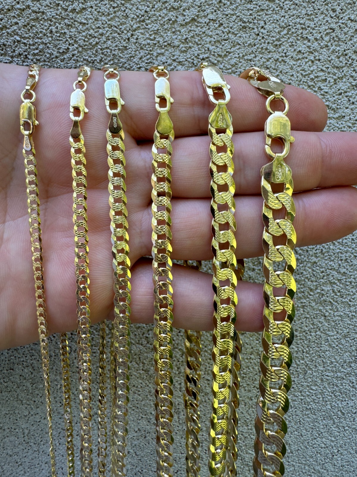Men’s Cuban Chain Real 14k Gold Plated Solid 925 Silver Hip Hop ITALY 3-10.5mm