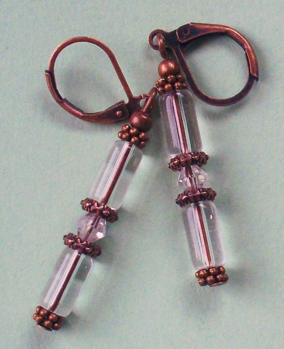 Aqua Royal Clear GLASS TUBES earrings COPPER earrings handcrafted CHOOSE XXS