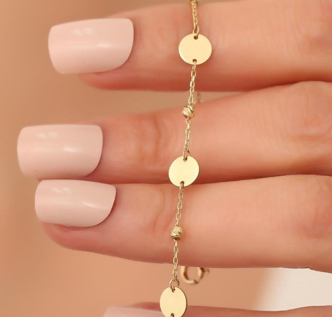 Dainty Disc Chain Bracelet – Minimalist 14K Yellow Gold Jewelry 19 cm/7.5 inches