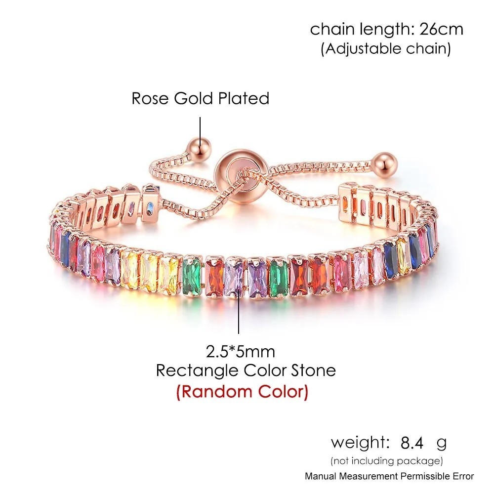 Adjustable Crystal Tennis Bracelet Rose Gold Cubic Zirconia Bracelet for Women