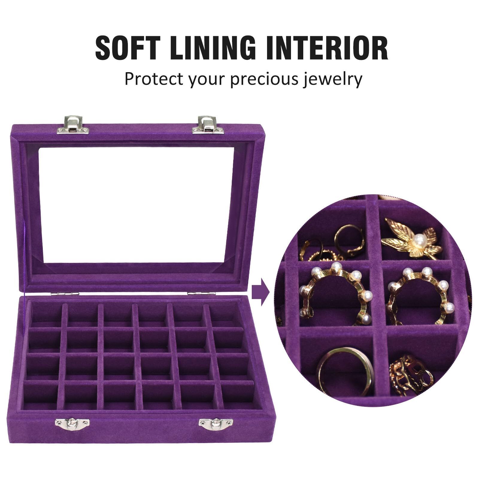 24 Grid Jewelry Tray Organizer with Transparent Lid for Earrings Rings Pendants