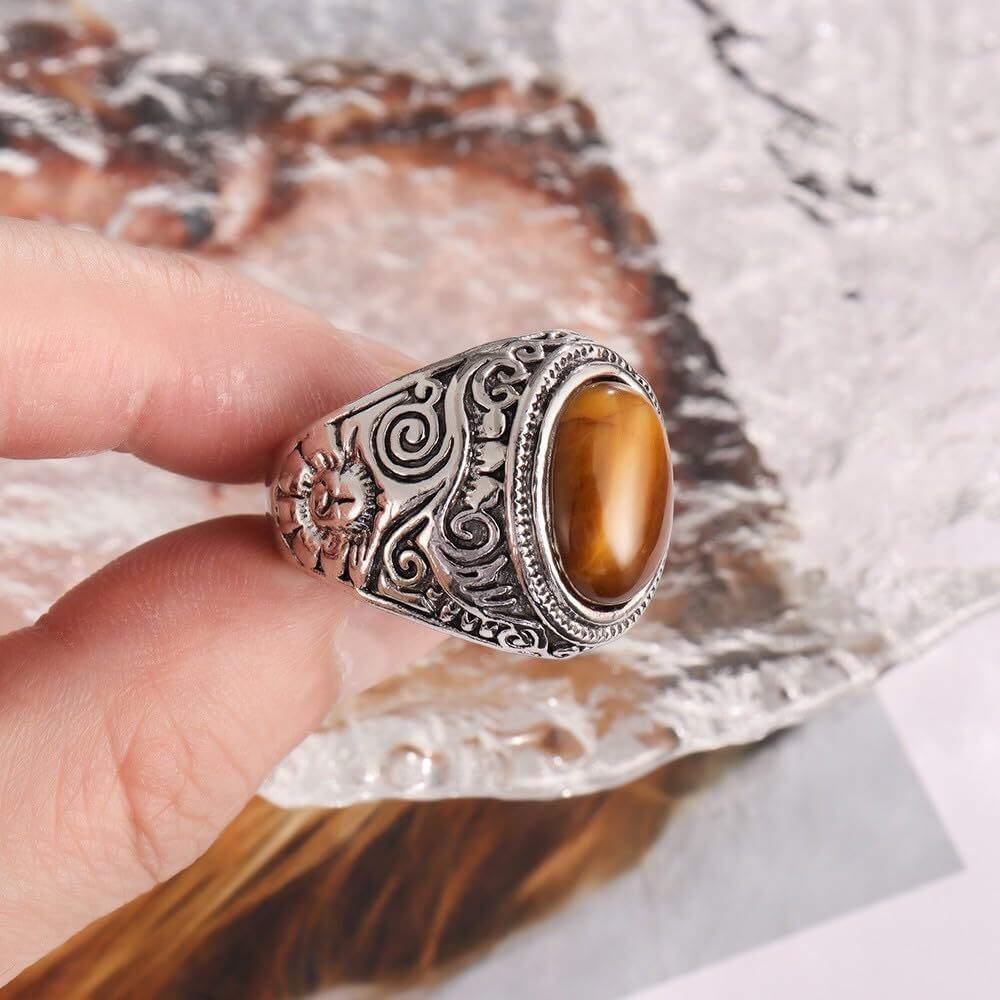 Stainless Steel Retro Tiger Eye Stone Ring,Black Onyx Oval More Color Stone Ring