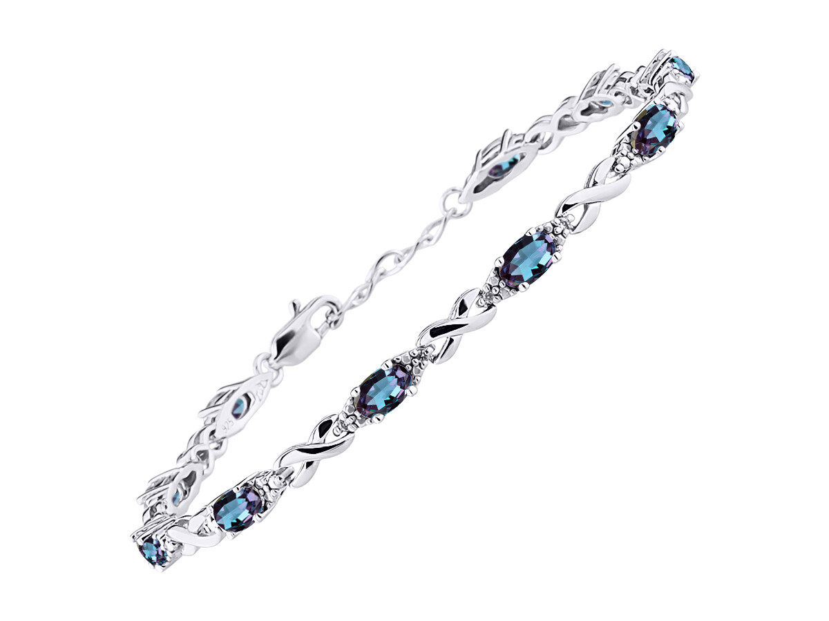 RYLOS ALEXANDRITE & DIAMOND TENNIS BRACELET STERLING SILVER 7-8″