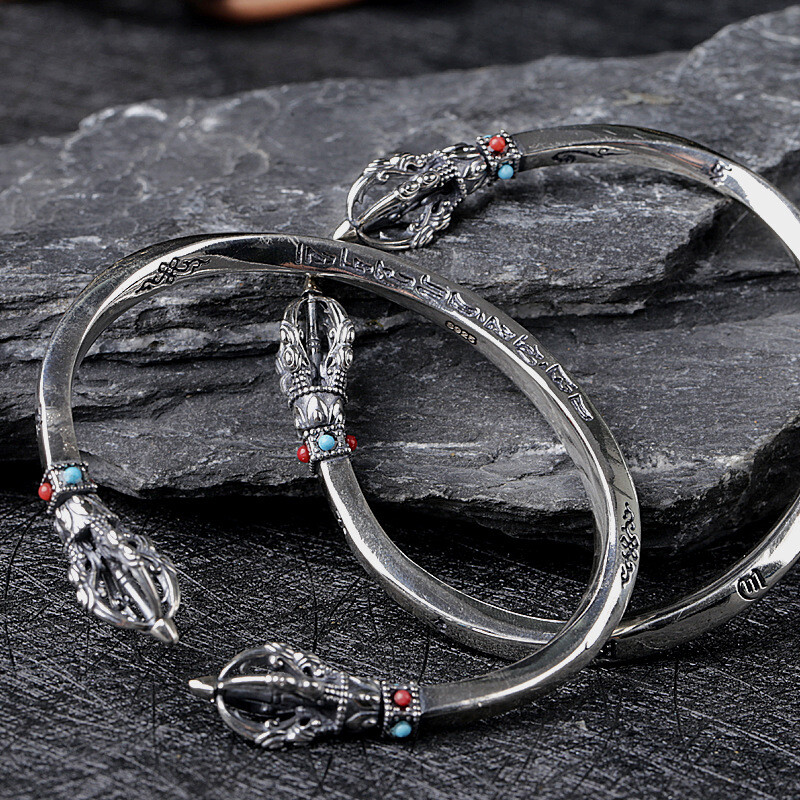 A24 Bangle Buddhist Vajra Magic Instrument Silver 925 Agate