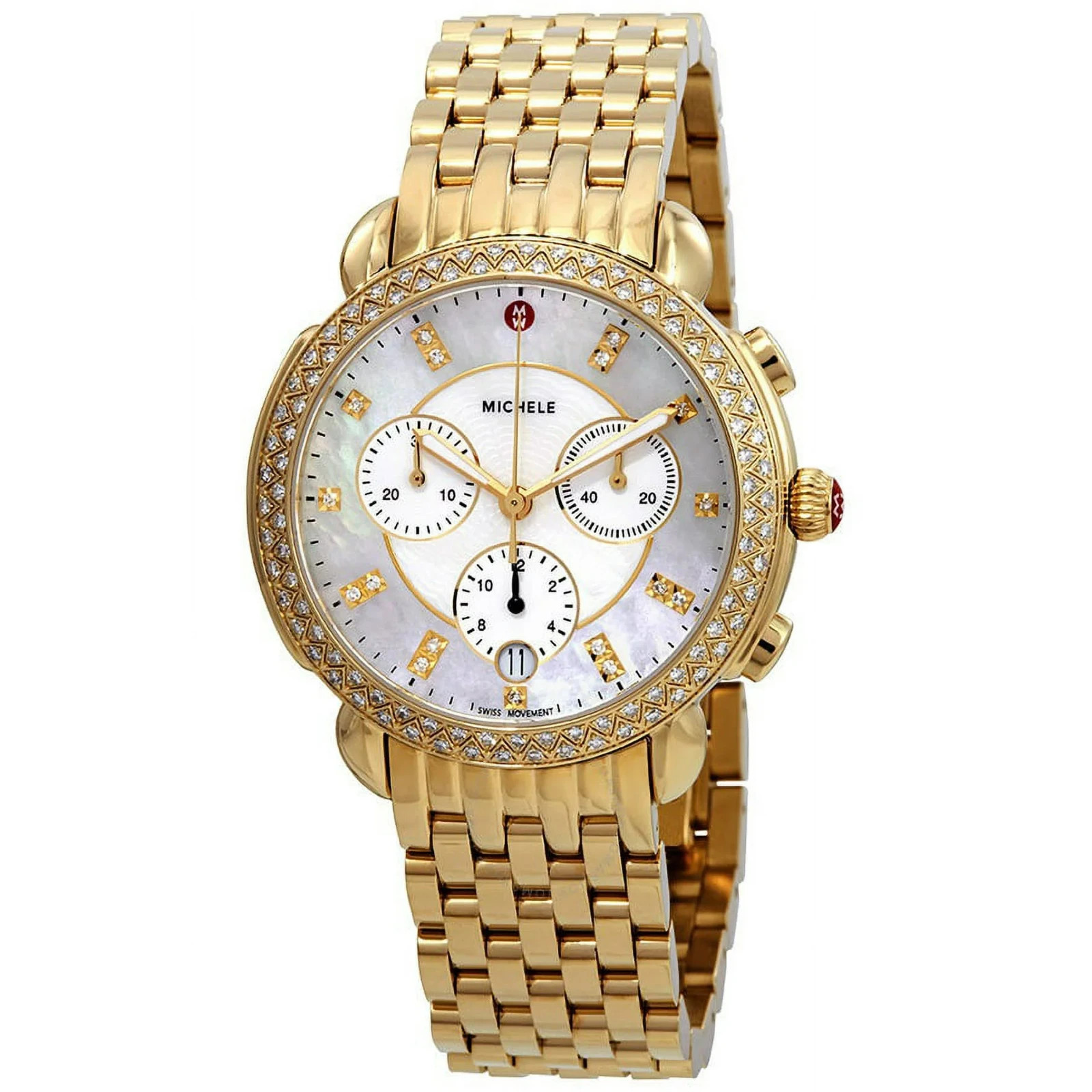 Michele F2211 Womens Gold-Tone Sidney Chronograph Diamond 38mm Watch