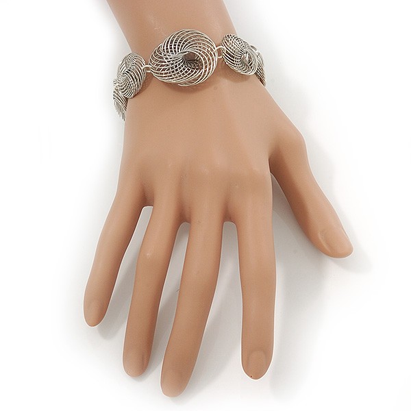 Silver Plated ‘Wired Circles’ Bracelet – 18cm Length/ 5cm Extension