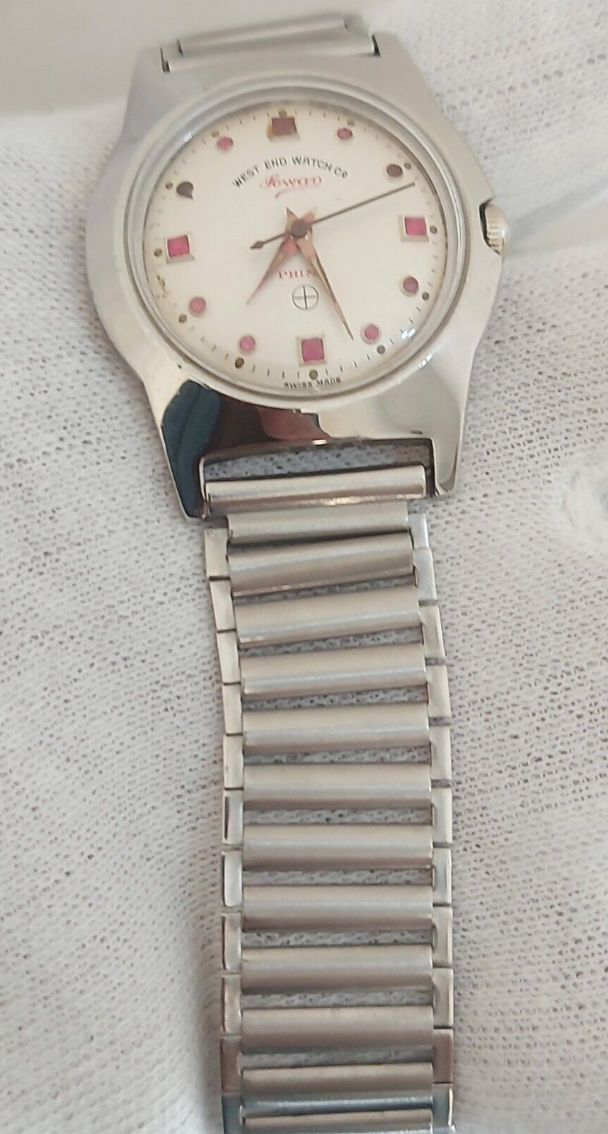 West end Sowar Prima Watch Hand Wind White Red Ruby Fitted Dial 34 mm Men Swiss