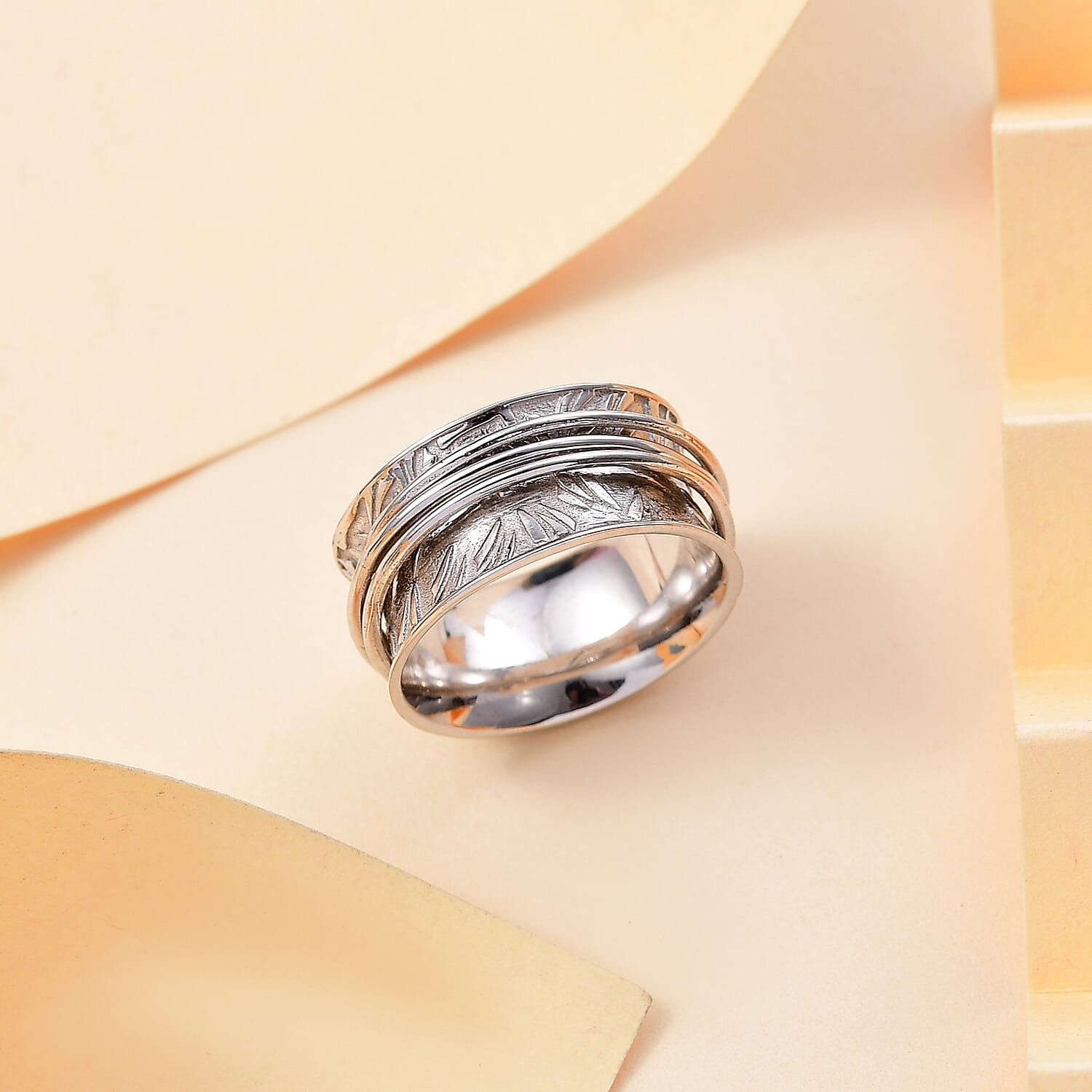 Band Ring in Platinum Over Sterling Silver Size 9.0 6.46 Grams