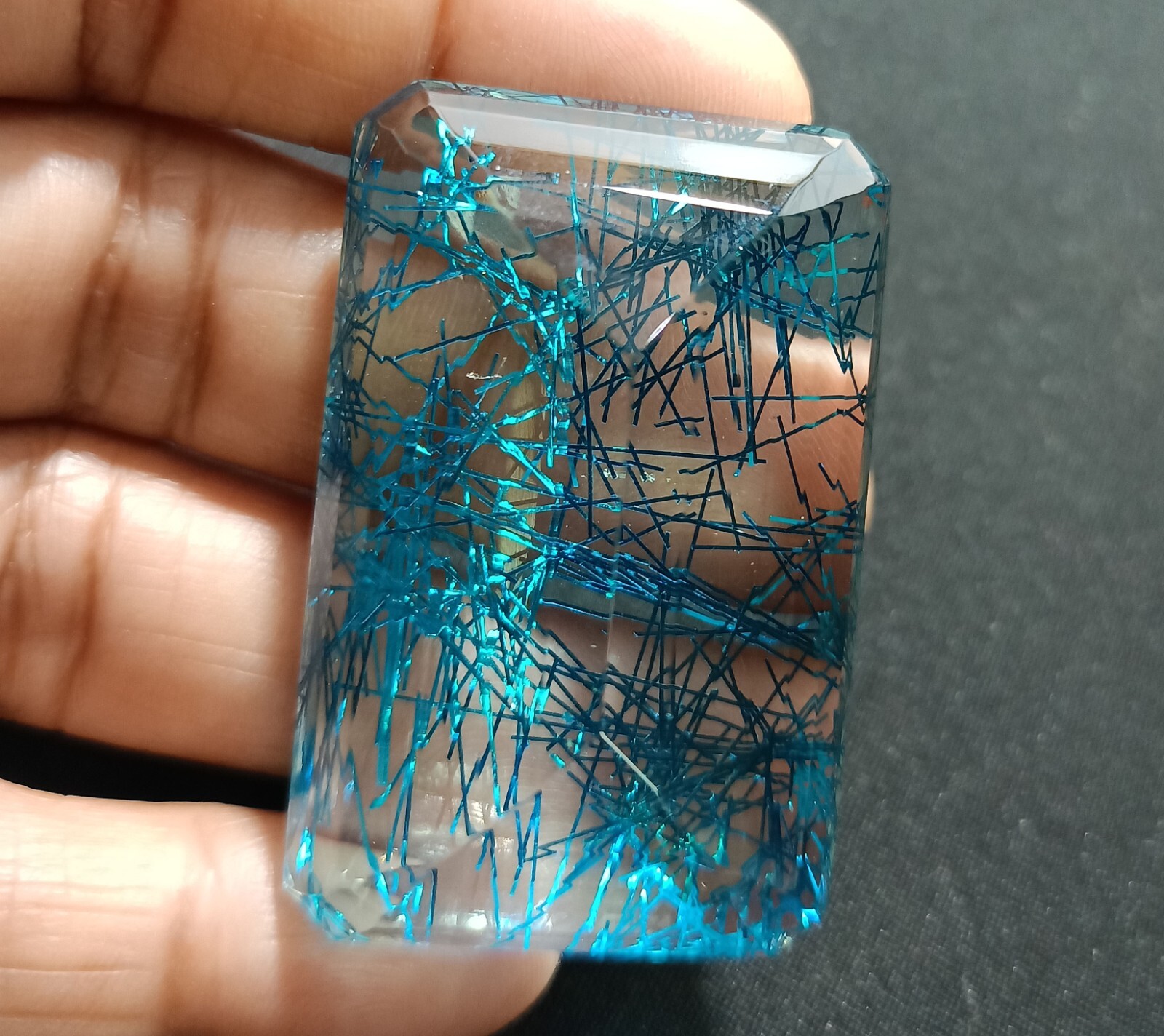 EGL Certified 165.35 Ct EMERALD Cut Natural Blue Rutilated Quartz Loose Gemstone
