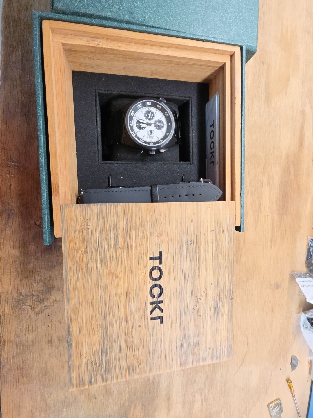 Tockr Air Defender 45mm Auto Chrono Panda 4447 Watch w/ Box #WB3527 Valjoux 7750