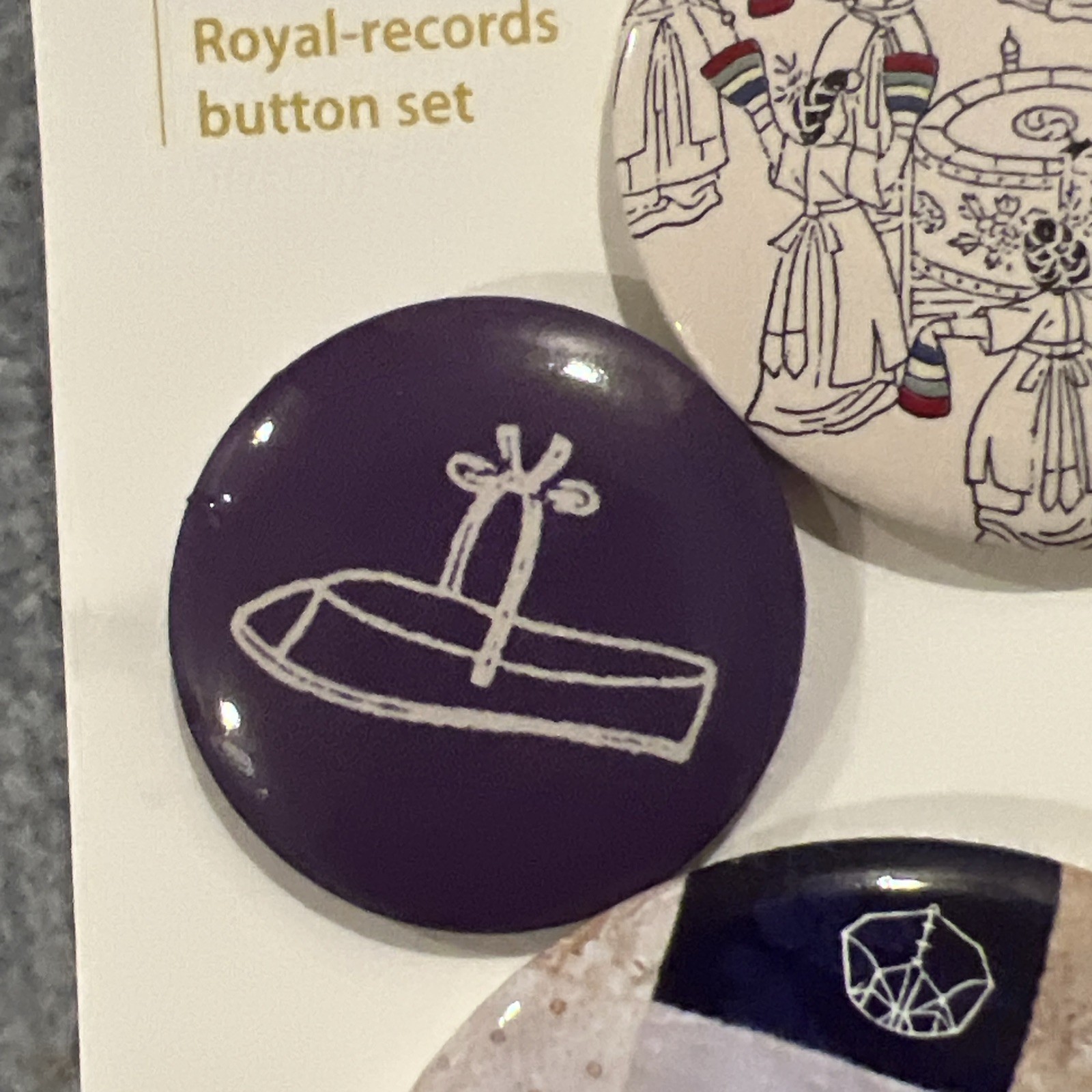 K-Heritage Royal Records Button Pin Set Of 3 Sizes Featuring Korean Designs New