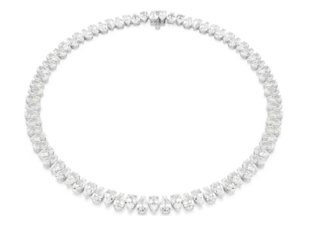 Swarovski Matrix Tennis necklace Pear cut, White, Rhodium plated