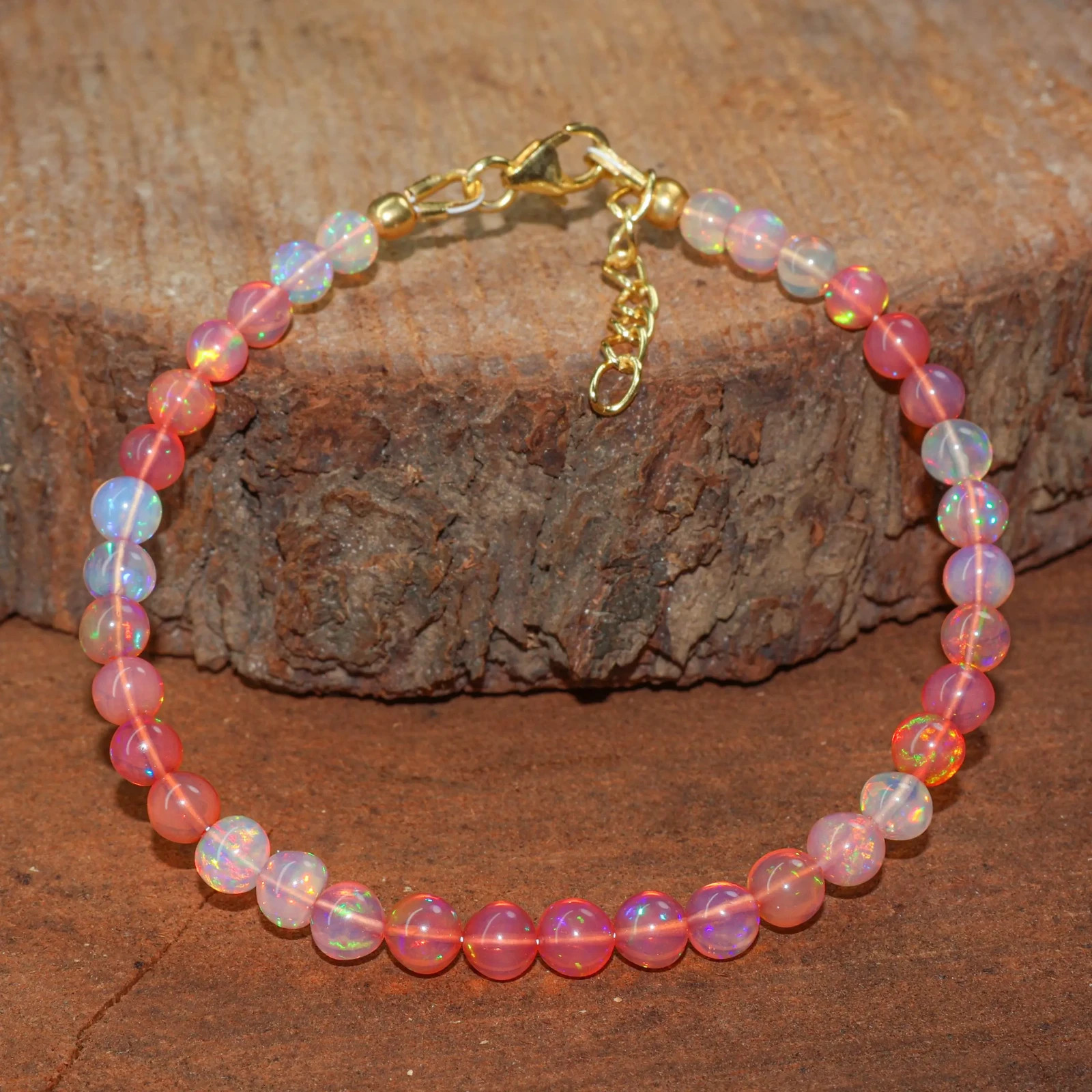 Ethiopian Opal Beaded Bracelet: Sterling Silver, October Birthstone