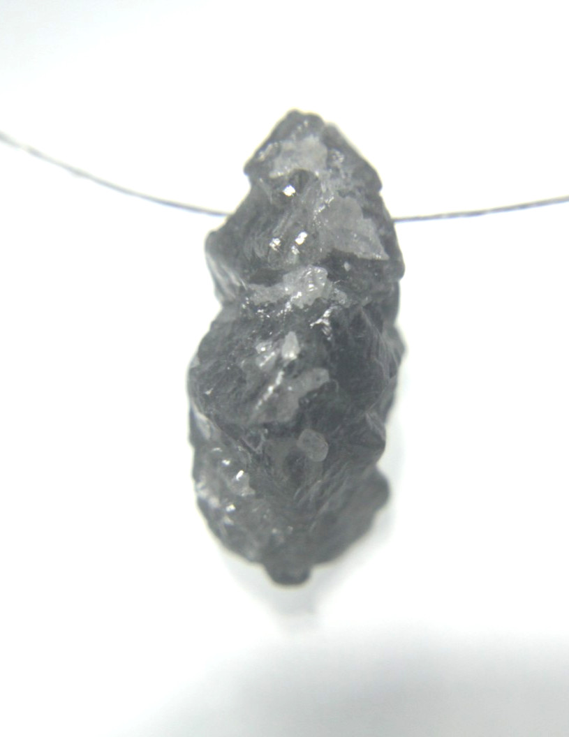 4.93 CT UNCUT SILVER GRAY ROUGH DRILLED DIAMOND FOR PENDANT 13.53×9.25×6.16 MM