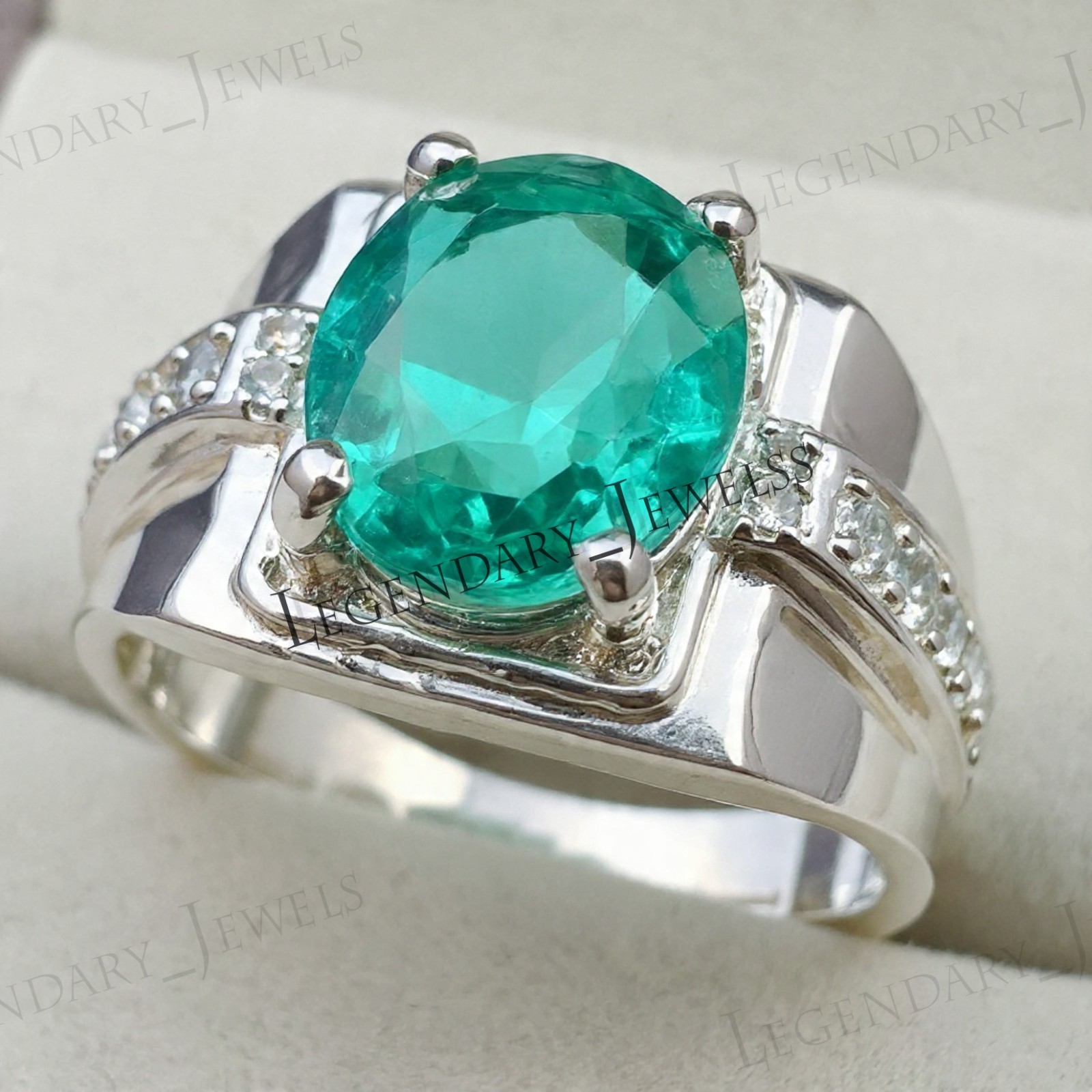 Emerald Gemstone With 925 Sterling Silver Handmade Ring For Men’s Gift For Him