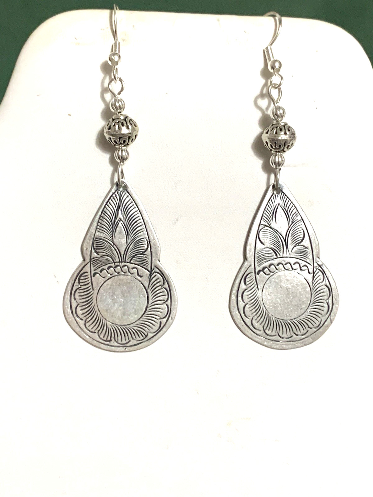 NEW ITEM *LG. ENGRAVED SILVER HILL TRIBE PENDULUM DROP EARRINGS .925 WIRES-NEW