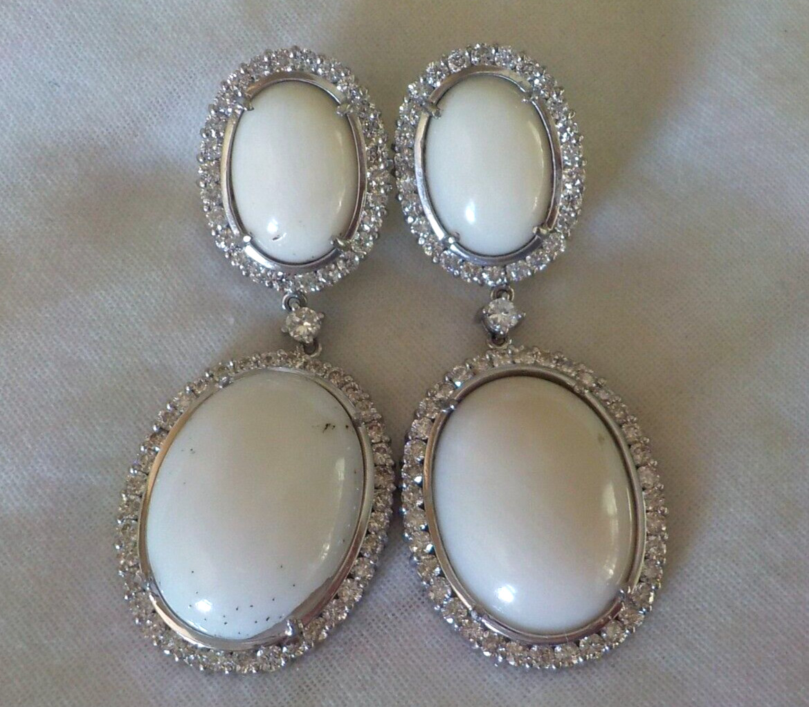 18k White Gold Chandelier White Coral 2.56ct Diamond Earrings -22.73 gm, 1.90 in