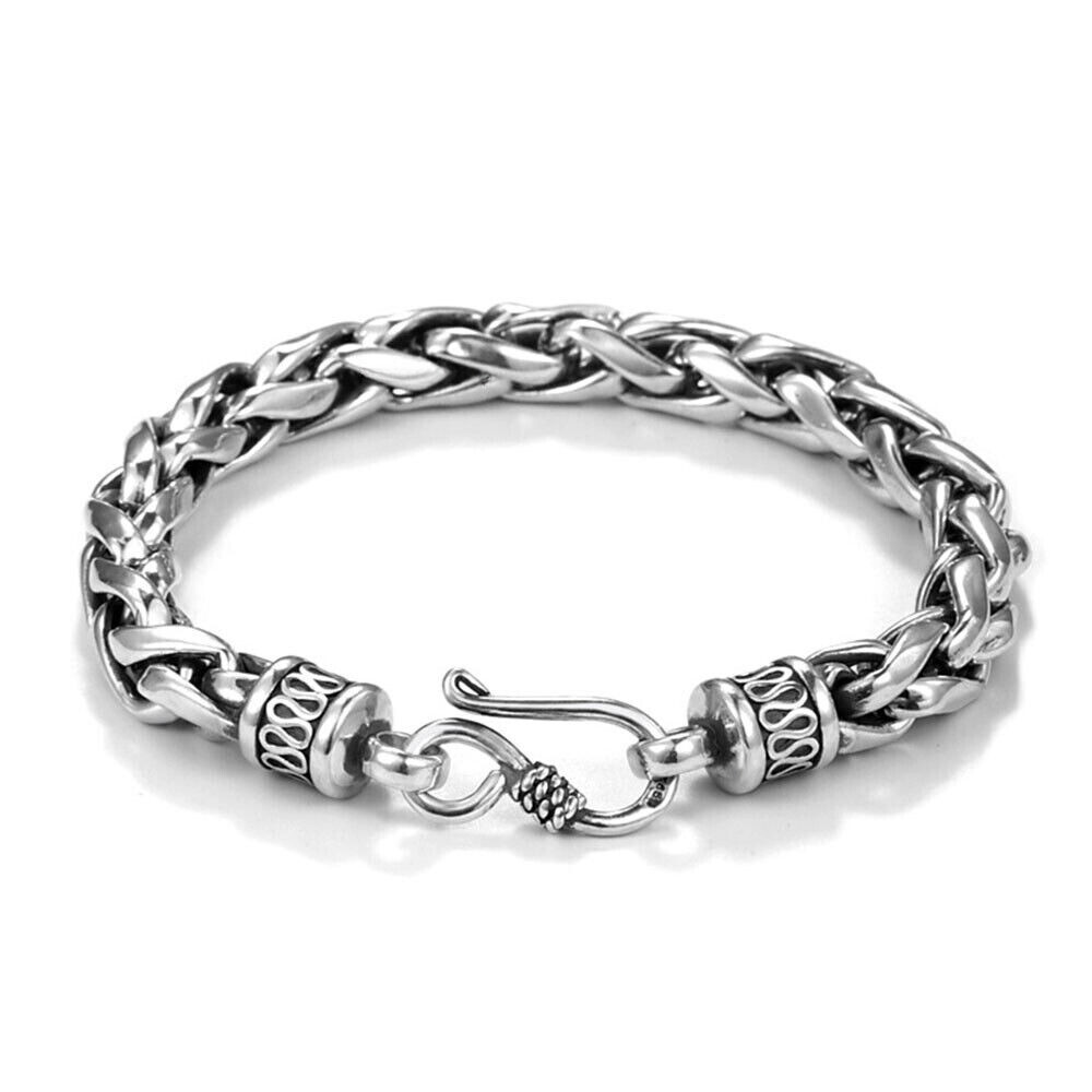 Pure S925 Sterling Silver Chain 6mm Double Wheat Link Bracelet 7.1-8.7inch