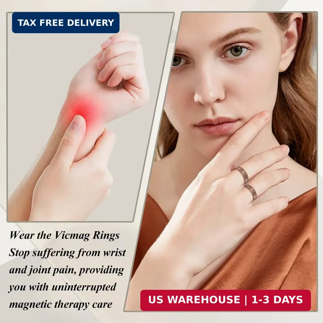 Vicmag Copper Magnetic Ring for Women 99.9% Copper Finger Ring Strong Magnet Rin