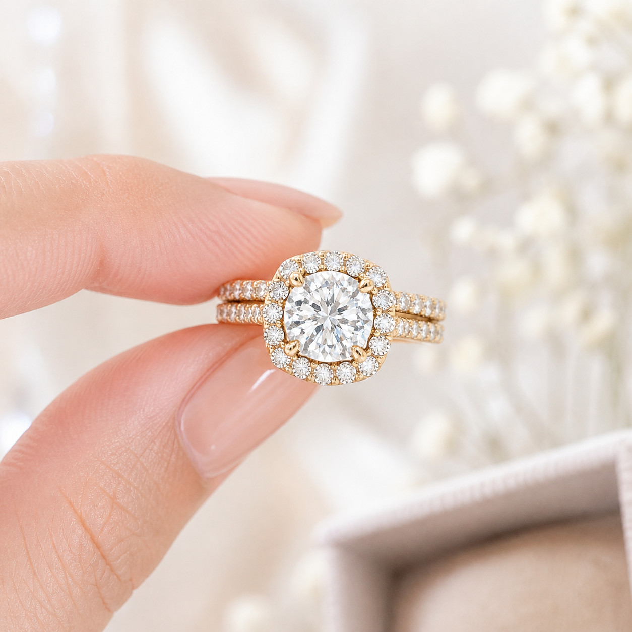 Natural Mined Diamond Halo Semi Mount Ring 14K Yellow Gold | 1.19ct G SI | 8mm R