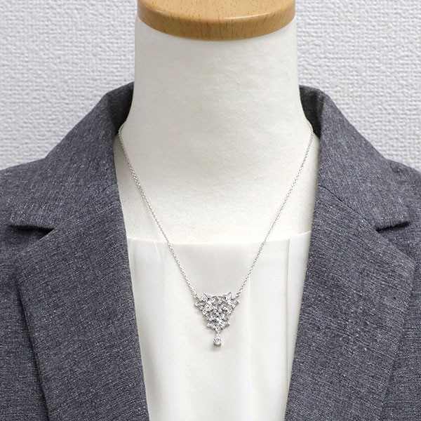 Pt900 Pear Shape Diamond Pendant Necklace 0.30ct D0.57ct Flower – Auth free ship