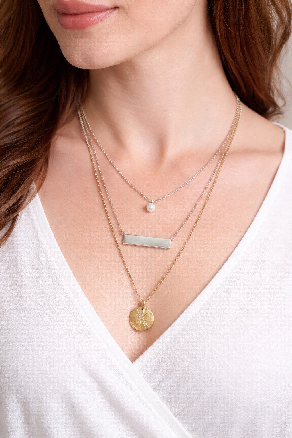 Lucky Brand Layered Necklace Gold Silver Tone Bar Pendant NWT Boho Chic