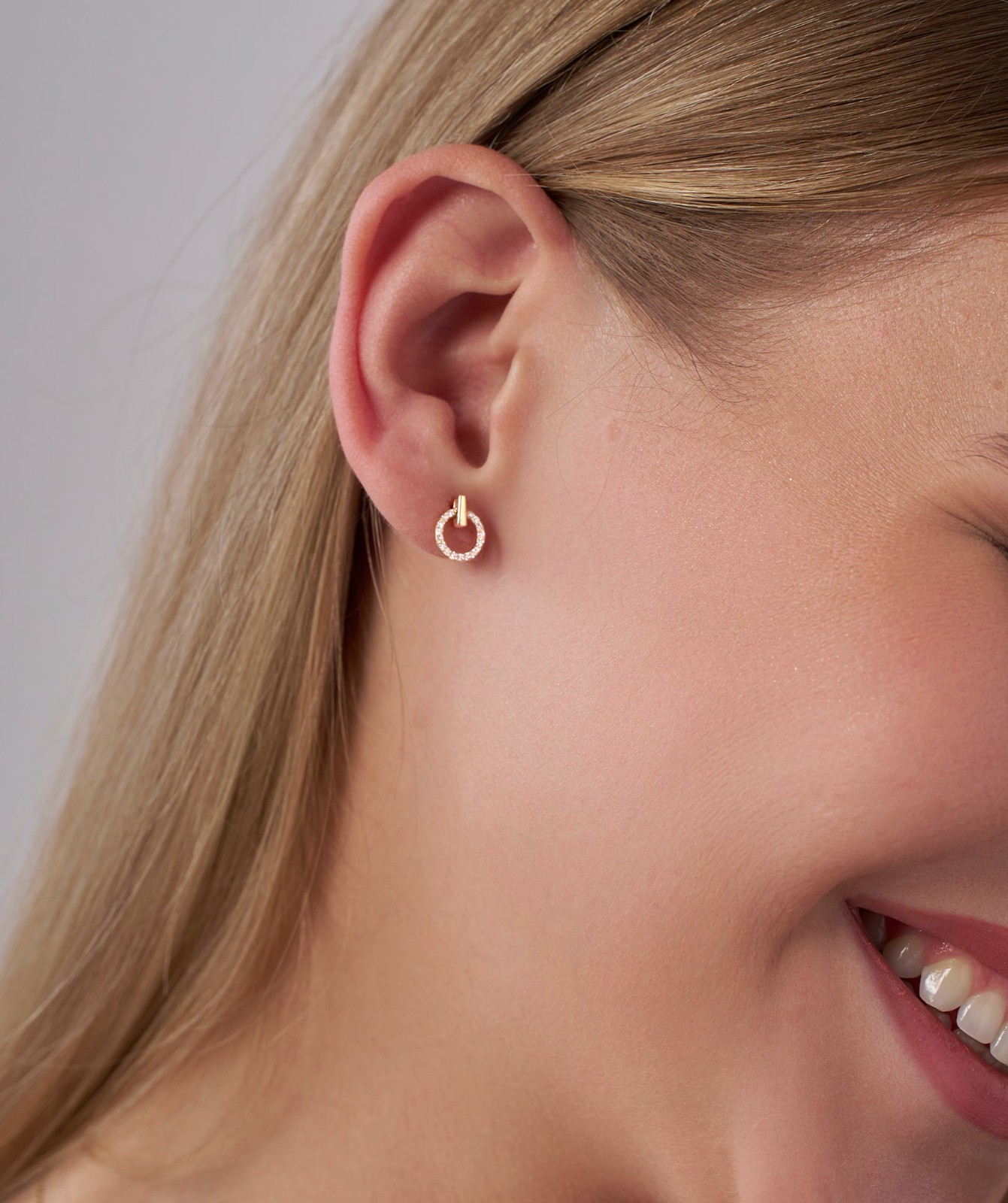 Round E-F/VVS Lab Grown Diamond 14K Gold Open Circle Door Knocker Stud Earrings