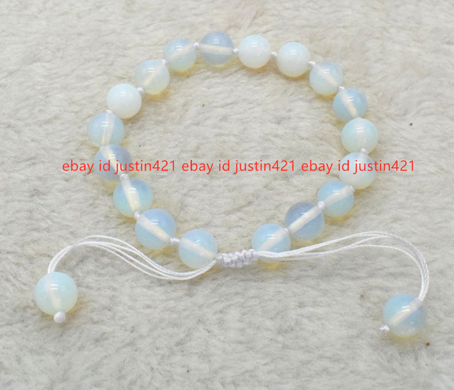 Natural 10mm White Mexican Opal Moonstone Gems Round Beads Braided Bracelet 7.5″