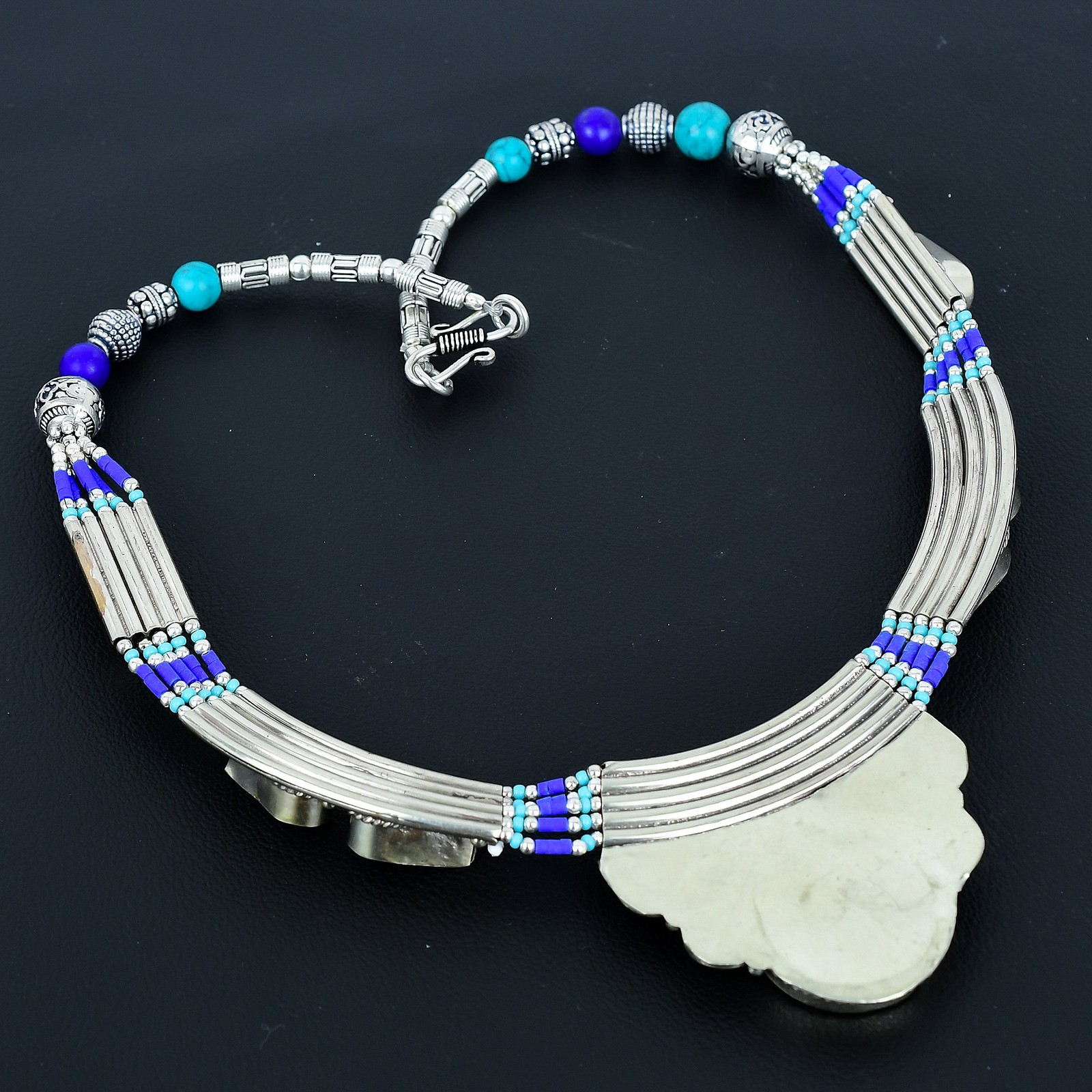 Lapis Lazuli Turquoise Ethnic 925 Sterling Silver Tibetan Nepali Necklace 18″ q6