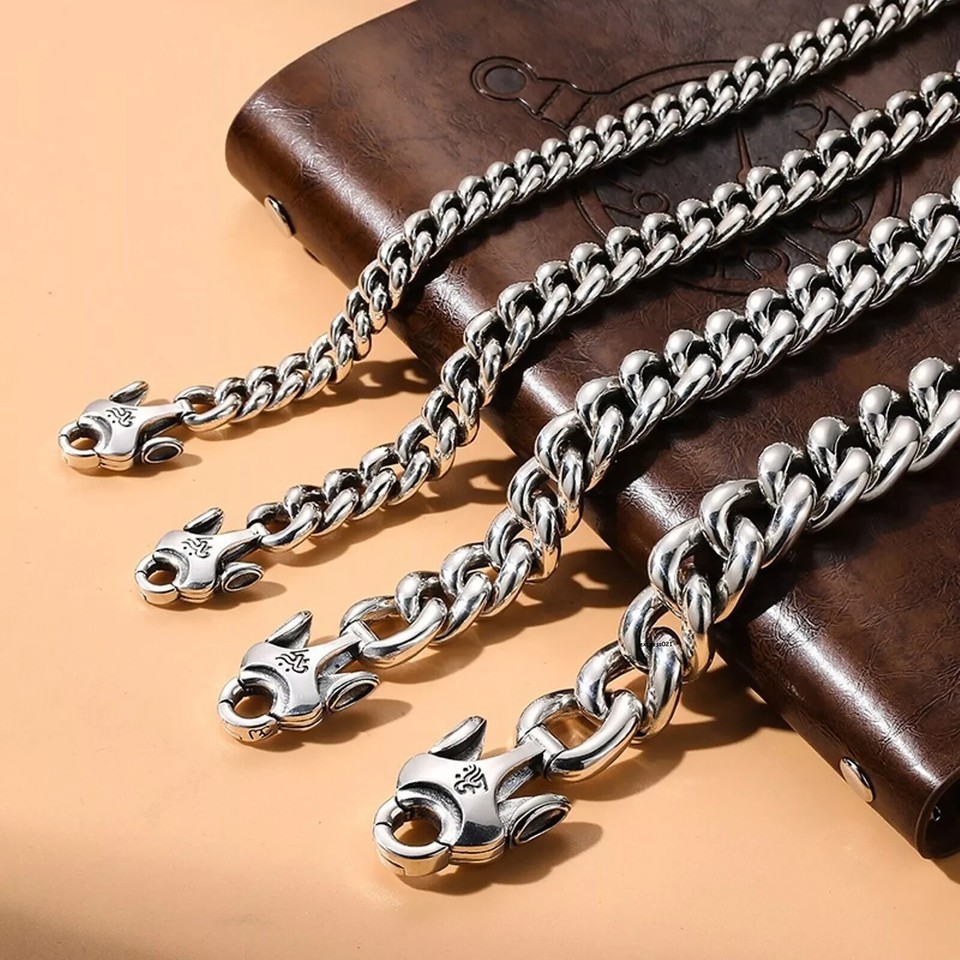 Solid 925 Sterling Silver Chain 14mm Mantra Curb Cuban Link Bracelet 114g/8.6in