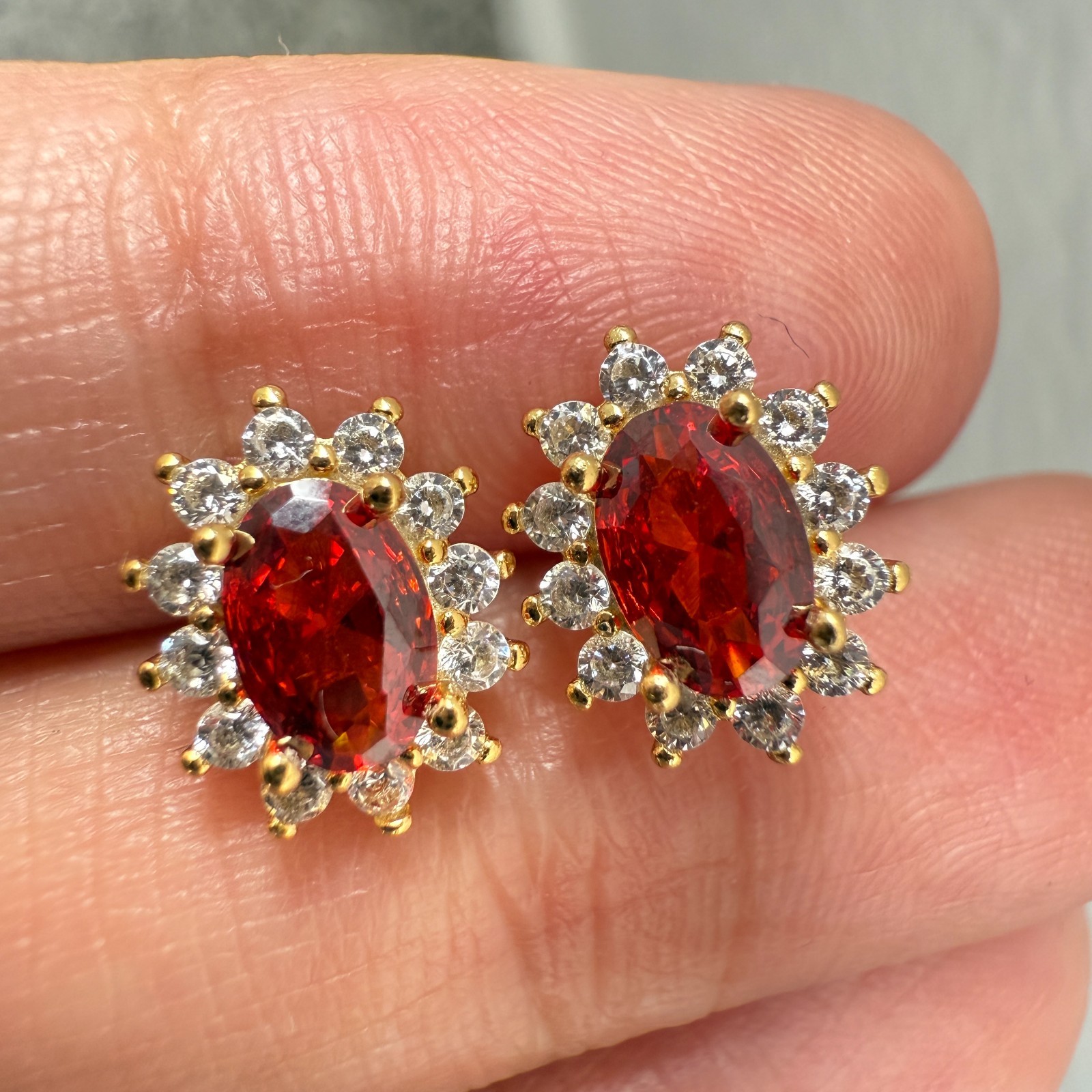 925 Sterling Silver Earrings 6x4mm Natural Rhodolite Garnet Zircon Flower Gift