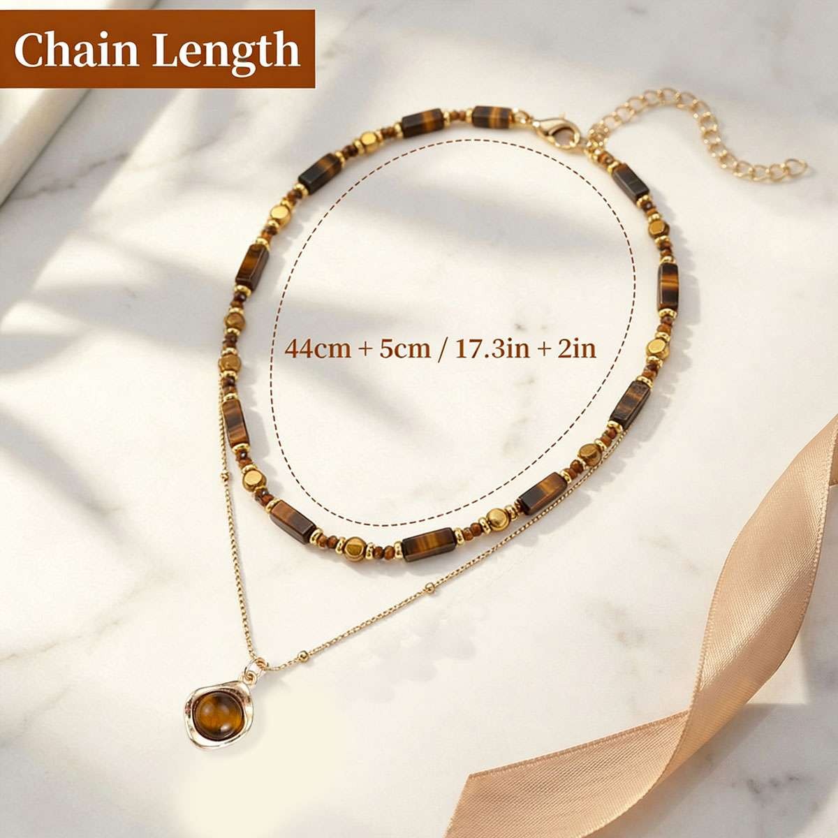 Tiger eye Beaded Necklace Healing Protection Handmade Women Double Pedant Stone