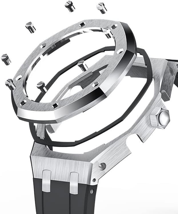 Case Band Mod Kit Bezel Crown Silicone Strap Silver Black GA-2100 GA-2110