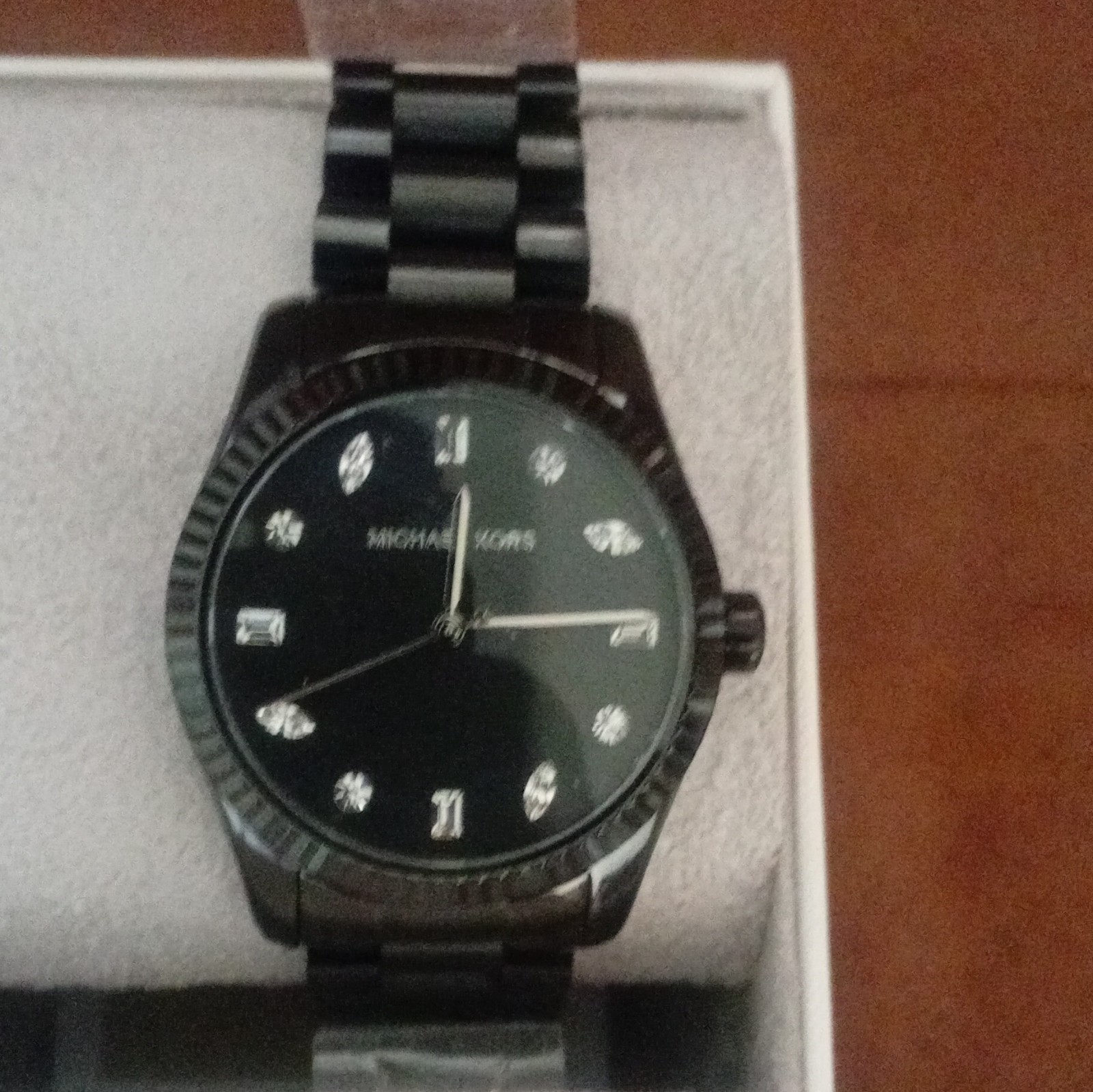 Michael Kors Black Analog Dress Watch Gemmed Indices Metal Band Original Box
