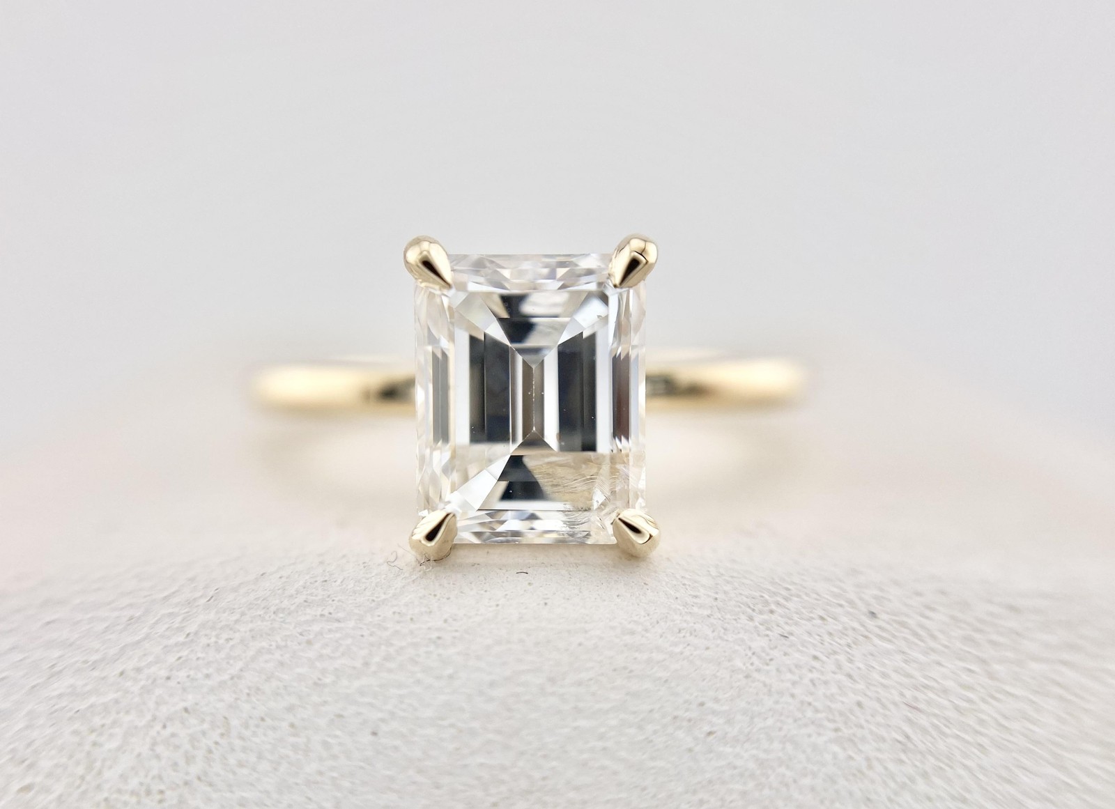 14k Yellow Gold Natural Emerald Cut Diamond GIA Certified Engagement Ring