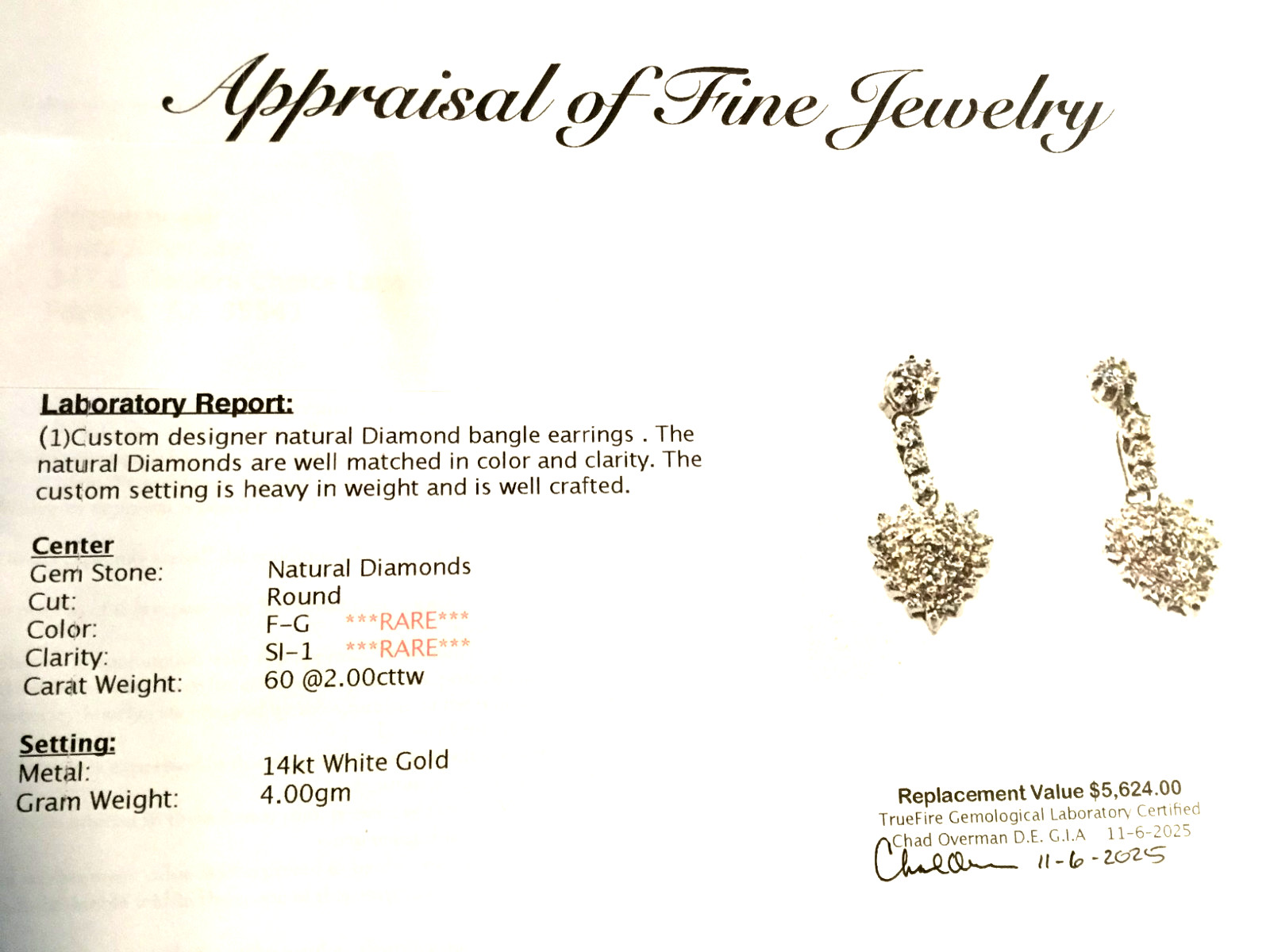 Vintage 14kt 4.00gm White Gold and 2.00cttw Natural Diamond Earrings Stud Style