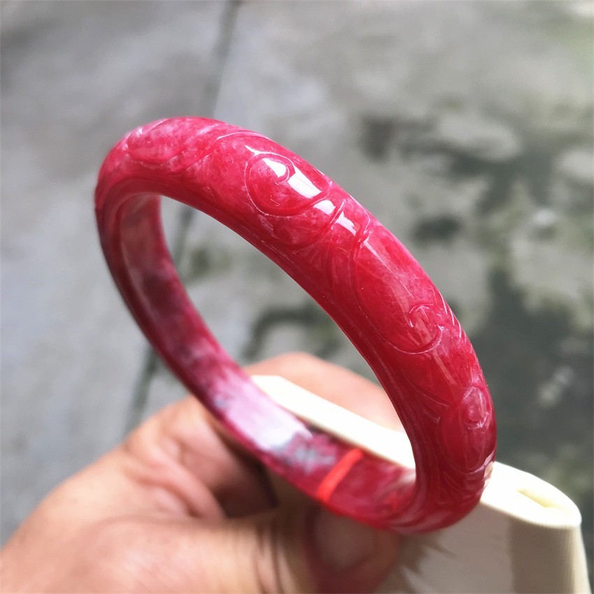 61mm Natural Icy Red Jadeite Jade Bracelet Myanmar Carving Jade Bracelet