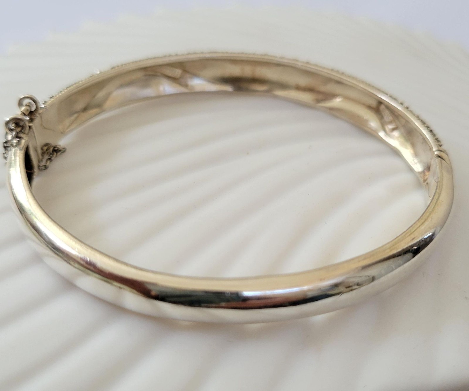 Vintage 925 Sterling Silver Marcasite Bangle Bracelet with Safety Chain