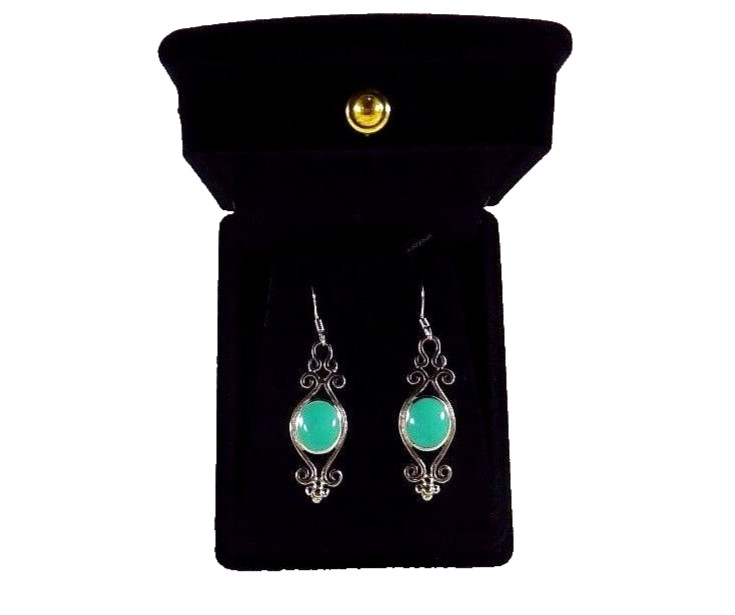 Created Turquoise 925 Sterling Silver Victorian Style Fishhook Earrings