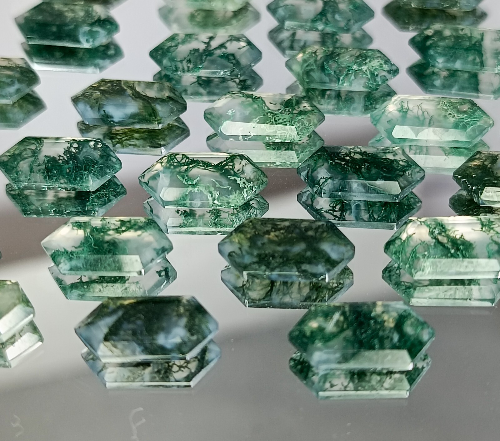 Fancy Cut Natural Moss Agate Faceted Lot Moss Agate Making For Ring 14x7x3 MM