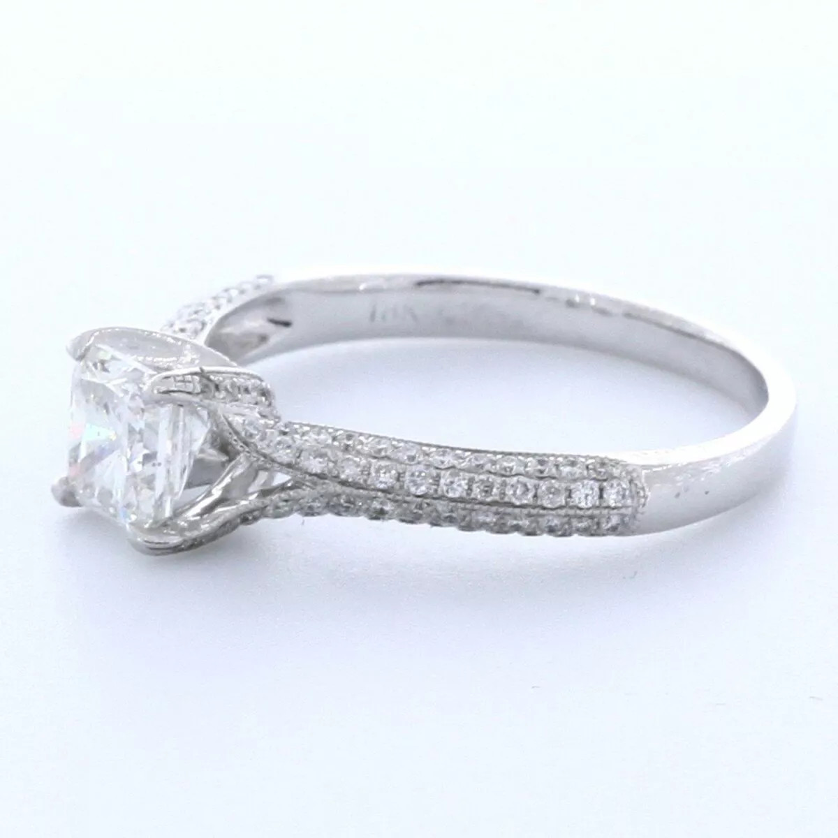 Side Stone Engagement Ring Petite 18K Gold 1.58 CT Radiant Natural Diamond F VS2